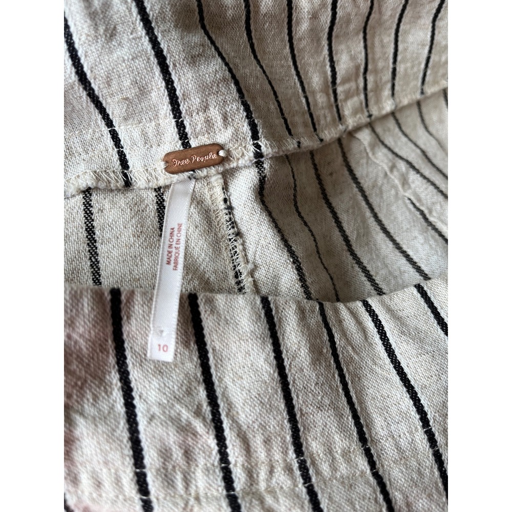 Free People Pinstripe Wide Leg Flare Pants Cotton Linen Beige Black Size 10 - Picture 4 of 5